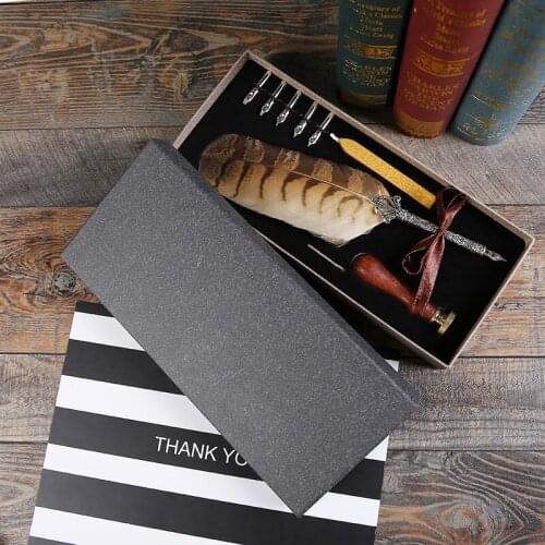 PS160 English Calligrap Feather Pen Set Vintage Advertising Gift ink Pen Dip Water Metal Fountain Pen Set Birthday Gift Box