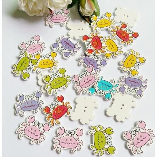 40Pcs Wooden Buttons Cute crab Partten Sewing Buttons Decorative for Crafts Scrapbooking DIY Clothes Accessories