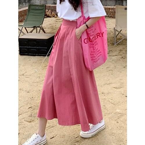 Pink Skirt 2021 New Korean Version of Wild Thin Section High Waist Mid-length A-line Skirt Umbrella Skirt Pleated Skirt