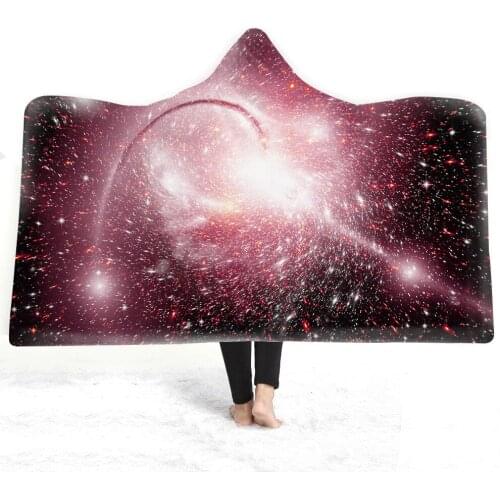 Satrry Sky Galaxy Pattern Printed Hooded Blanket For Adults Kids Fleece Wearable Picnic Bed Sofa Home Decor Warm Blankets