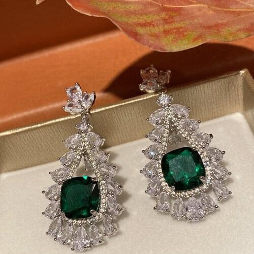 Green Leaf Drop Earring High Quality Cubic Trendy For Women Jewelry Wedding Party White Crystal Zircon Fashion Water Droplets