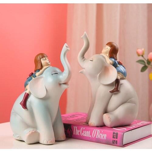 Nordic Cute Fairy Tale Resin Elephant Rabbit Girls Ornaments Birthday GIft Table Sculpture Crafts Home Desktop Accessories Decor