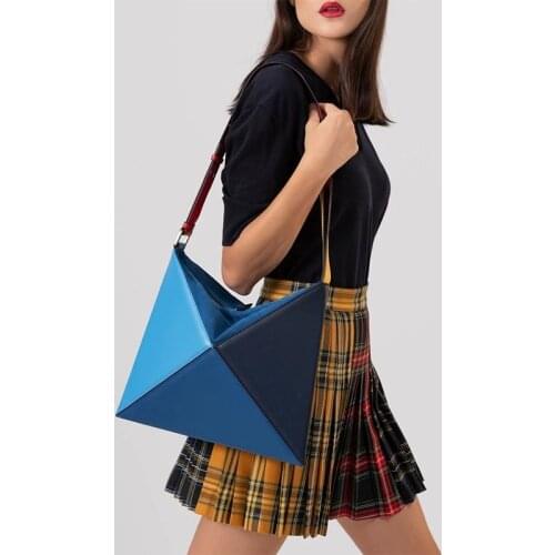 Folding Triangle Color Matching Handbags For Female Large Capacity Cone Shoulder Bag For Woman Vintage Daily Handbag Ladies New