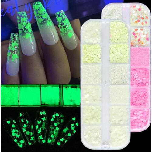 Luminous Nail Neon Glitter Sequin Butterfly Hexagon Fluorescent Green Flake Glow in the Dark Nail Art Manicure Decoration BE1861