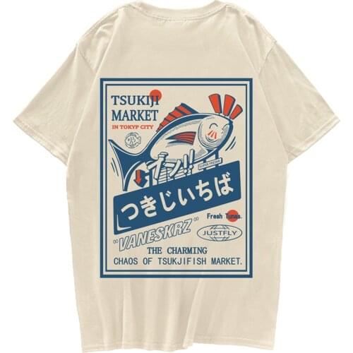 Hip Hop Streetwear Harajuku T-shirt Japanse Kanji Fish Print T-shirt 2021 Mannen Katoen Casual Korte Mouw T-shirt Japan Stijl