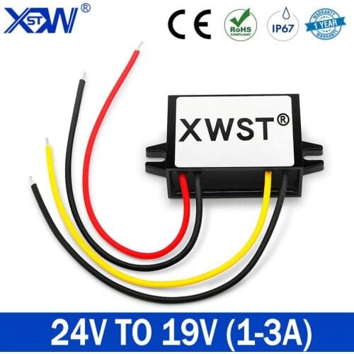 Waterproof DC DC 24V ( 21-40V) to 19V 1A 2A 3A 57W Voltage Converter Regulator Transformer Power Supply for Car Truck Vehicle