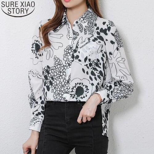 Women 2021 Autumn New Long Sleeve Chiffon Shirt Blusas Shirts Vintage Blouses Personalized Print Shirt Women Tops Clothes 16417