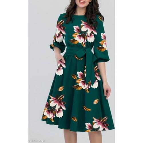 2020 New Womens Ladies Crew Neck Half Sleeve Pocket Sashes Knee-Length A-Line Dress Lady Elegant Temperament Show Thin