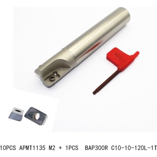10PCS APMT1135 M2 + 1PCS BAP300R C10 10 120L 1T 10mm milling cutter for apmt 1135 mill inserts high quality