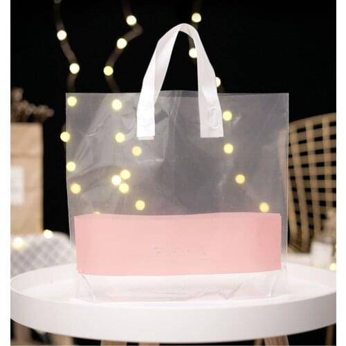 50Pcs/Lot Plastic Bags With Handle Gift Bags Shopping Pouches Promotion Packing Bag Wedding Party Clothes Birthday Pouches Gifts