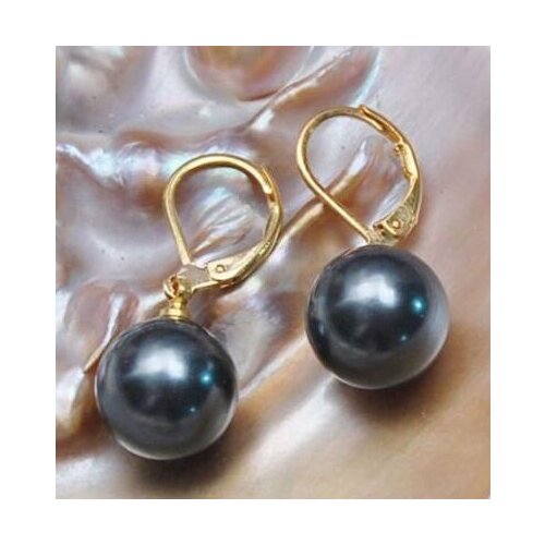 Free shipping luxury Noble jewelry charming charming paif of 10-11mm tahitian round black pearl earring