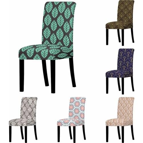 Abstract Green Leaf Chair Cover Spandex Stretch Geometric Flower Seat Chair Case Wedding Removable Elastic Slipcover Chair Cover