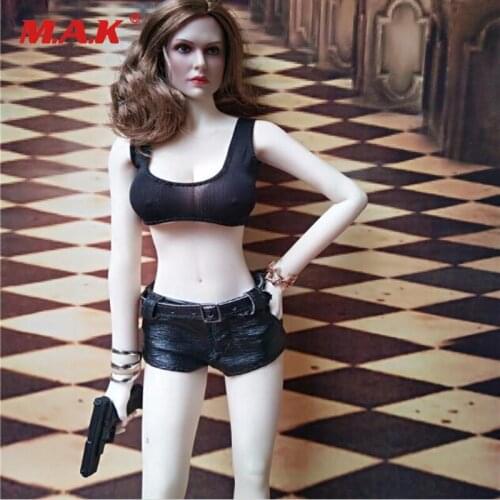 1/6 Scale Black Faux Female Clothes Suit Set Leather Pants & Belt Vest Clothes Girls Accessories for 12 Inches Action Figure