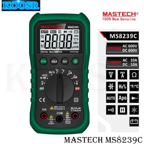 Mastech MS8239C Handheld Auto Range Digital Multimeter AC DC Voltage Current Capacitance Resistance Frequency Temperature Tester