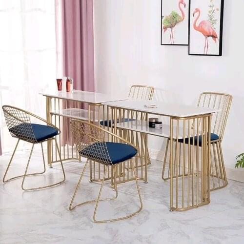 Chinafurniture Nordic modern minimalist gold wire chair creative leisure small table and chair combination