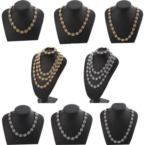 Hip hop Cuban Pig Nose Necklace Iced Out Bling Link Chain Gold Silver Color Cuban Mens Rap Fashion Jewelry Men Link Curb Chains