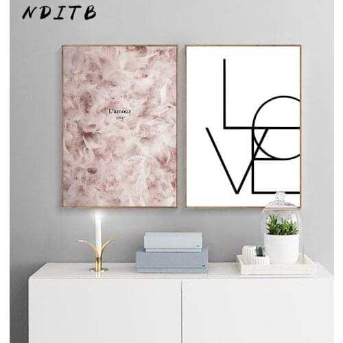 Feather Canvas Painting Wall Art Poster Nordic Abstract Love Print Modern Minimalist Wall Pictures for Living Room Decoration