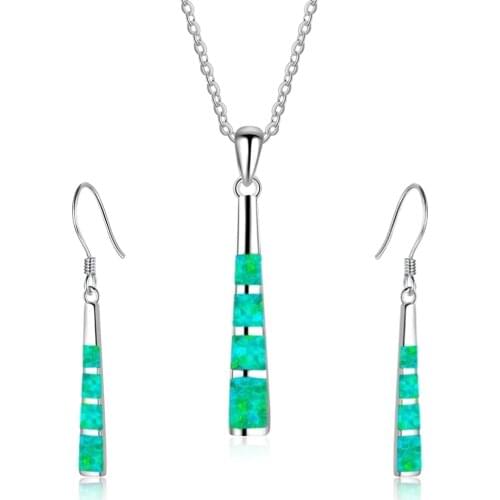 Fashion Beautiful Long Column Shape Necklace Earrings jewelry set Trendy Pendant Necklace for girl friend best gift