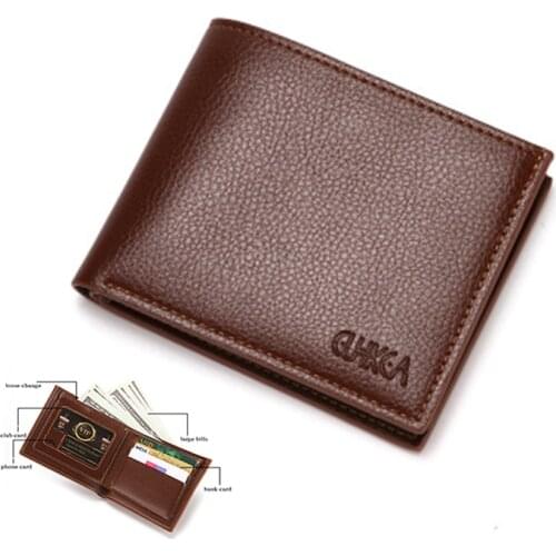 Short card holder PU leather mens wallet two fold multifunctional wallet zipper coin purse bank card holder