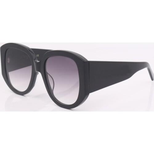 Round acetate sunglasses women wide temples grey shaded lenses