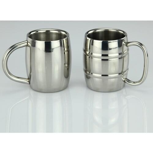 Kitchen Drinkware Thickened 304 Stainless Steel Double Layer Heat insulation Handgrip Milk Beer Mugs