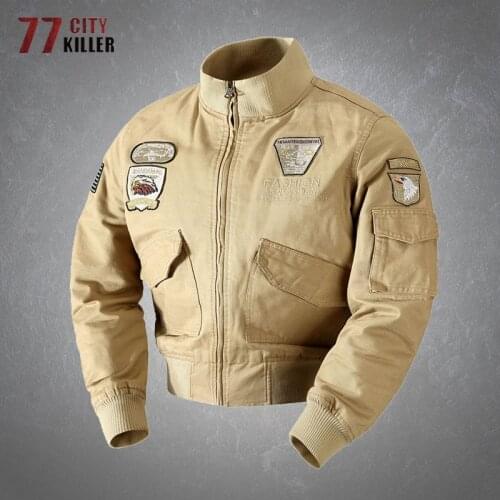 Military Bomber Jacket Men Casual Embroidery Slim Zipper Pilot Jackets Male Autumn Solid Color Baseball Clothes Tactical Coats