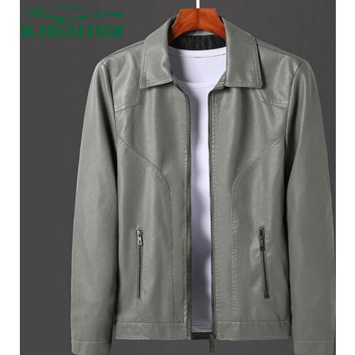 Hawaifish leather jacket men 2021Autumn and winter new fashion motorcycle coat solid hot sale youth business casaco masculino