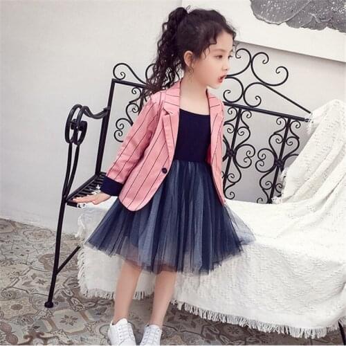 Girls coat OL striped small suit jacket 2019 autumn new childrens clothing generation 3-8 years old