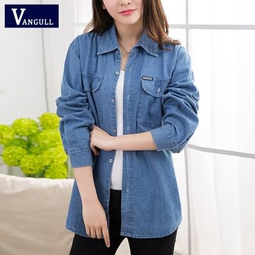 Vangull Long Women Denim Jackets 2021 New Spring Solid Casual Outerwear Single Breasted Pocket Female Plus Size Loose Thin Coats