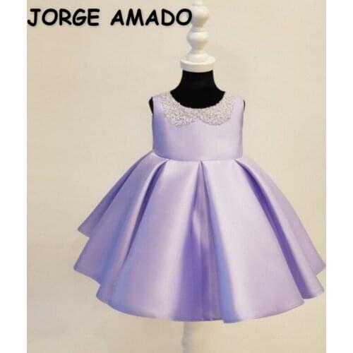 2021 Summer Girls Party Dress Yellow Purple Pink Green Sleeveless Peter Pan Collar Princess Dress Wedding Perform Birthday E6975