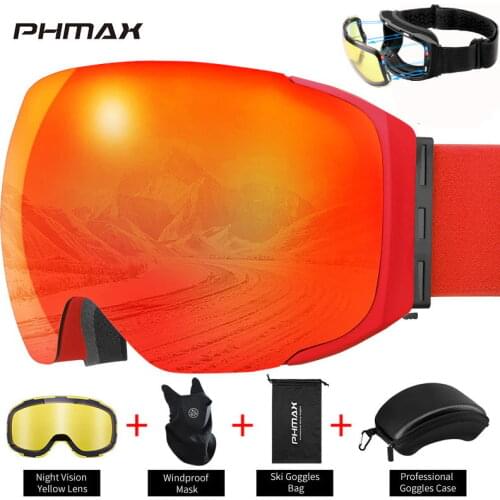 PHMAX Ski Goggles Magnetic Men Winter Anti-Fog Snowboard Goggles Glasses Skiing UV400 Protection Double Layers Ski Mask Glasses
