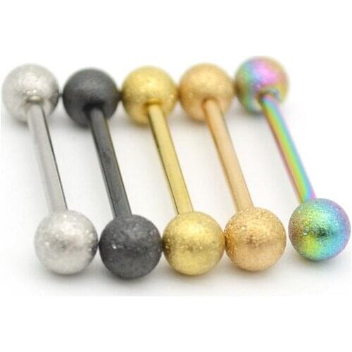 Frosted Tongue Bar Fancy Straight Nipple Industrial Earring Barbell New Dull Polish Ball Surgical Steel 14G 16mm Body Piercing