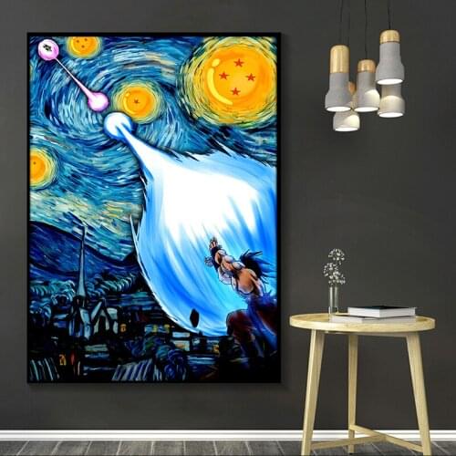MUTU Ball Z Starry Night Poster Print Canvas Abstract Painting Black White Wall Picture Modern For Living Room Home Decoration