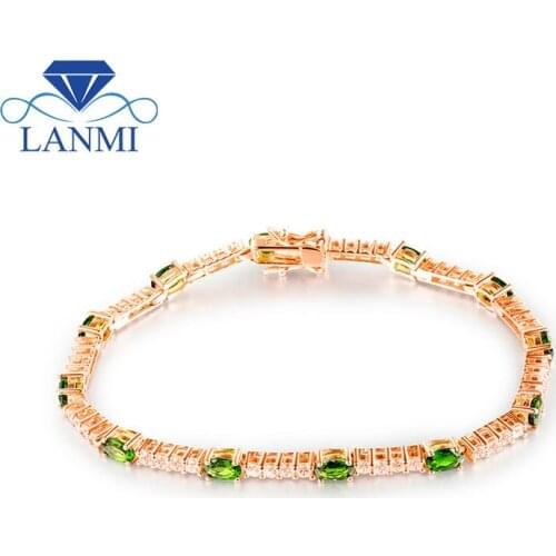Natural Oval 4x5mm Tsavorite Wedding Bracelet Solid 18K Gold Diamond Engagement Gemstone Jewelry For Women Gift