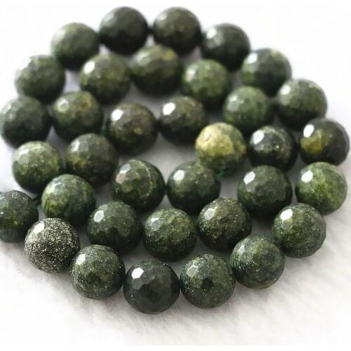 Natural dark green newly stone 10mm fashion faceted round classcial loose beads diy jewelry making 15"B1095