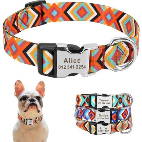 New Custom Dog Collar Printed Personalized Pet Collar Nylon Puppy Dog ID Collars Free Engraved Name for Small Medium Large Dog