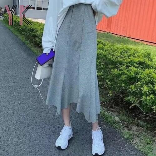 Causal Women Long Skirts Spring Summer High Waist Irregular Midi Skirts for Female White T-Shirt Skirts Women Clothes Sets 2021