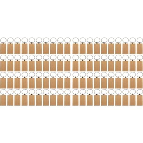 80Pcs Blank Rectangle Wooden Key Chain Diy Wood Keychains Key Tags Can Engrave Diy Gifts