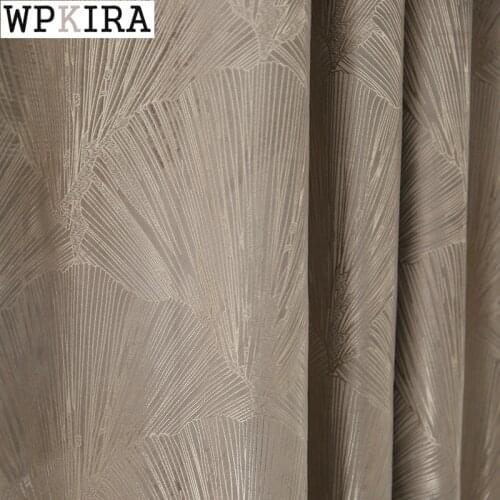 Luxury American Curtain for Living Room Gilt Ginkgo Biloba Pattern Jacquard Blackout Drape Window Bedroom Shade S001#E