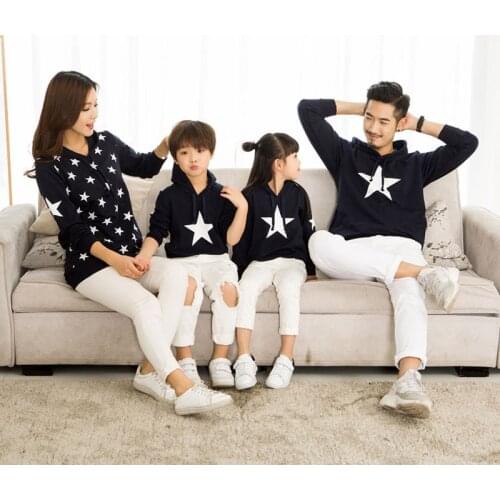 Family Matching Outfits autumn winter cotton star hoodie active mother and daughter clothes matching family clothing sets