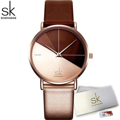 SHENGKE Women Creative Fashion Quartz Watches Lady Brown Leather Watch Irregular Clock Waterproof Wristwatches Montre Feminino