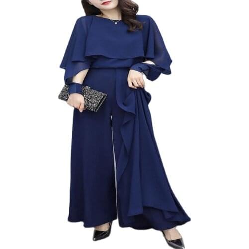 Chiffon two-piece trousers 2021 spring and summer new style, large size fashion, age reduction and thinness, drape wide-leg pant