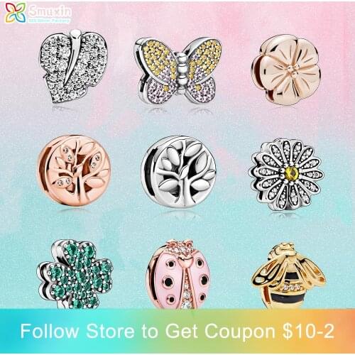 Smuxin 925 Sterling Silver Bee Leaf Tree Polished Daisy Flower Butterfly Clip Charms fit Original Pandora Reflexions Bracelets