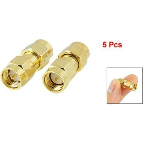 SODIAL(R) 5 Pcs Gold Tone SMA Male to SMA Male Plug RF Coaxial Adapter Connector Drop shipping