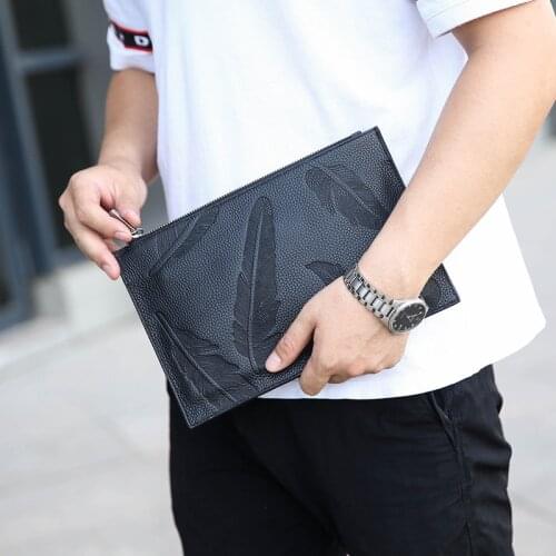 Mens Genuine Leather Envelop Bag Day Clutch Big Capacity Male Handbag Soft Messenger iPad Bag Casual Tote Travel Bag for Man