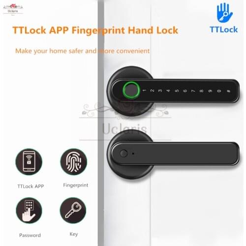 TTLock APP Smart Biometric Fingerprint Handle Door Electronic Lock With Password Card Unlock For Home Bedroom Office Wooden Door