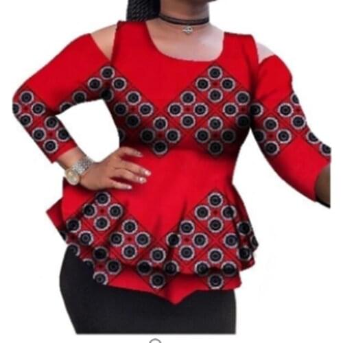 Stock Size Low Price African Women Clothing Bazin Riche Fashion Elegant O-Neck Crop Top Shirts Ankara African Tops WY2100