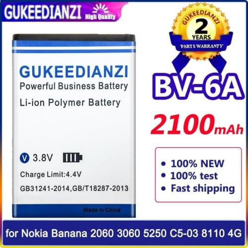 2100mAh High Quality BV-6A BV 6A BV6A Rechargeable Battery for Nokia Banana 2060 3060 5250 C5-03 8110 4G Phone Batteries