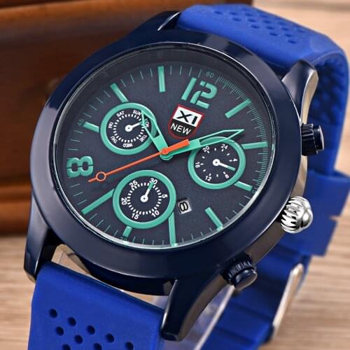 XINEW Mens Sports Watches Silicone Strap Fashion Design Date Calendar Casual Quartz Watch for Boys Reloj Hombre Moda Deportivo