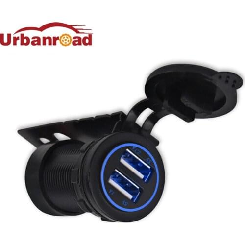 12v Car Boat Motorcycle Usb Charger Socket 3.1A Waterproof Motorcycle Dual Usb Charger Car Socket Cigarette Adapter Blue